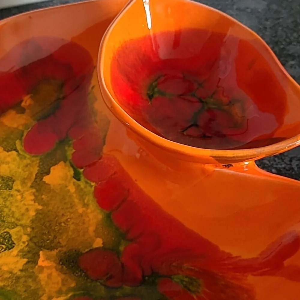 Vintage Maurice's of California Pottery Orange Glaze Chip and Dip Bowl